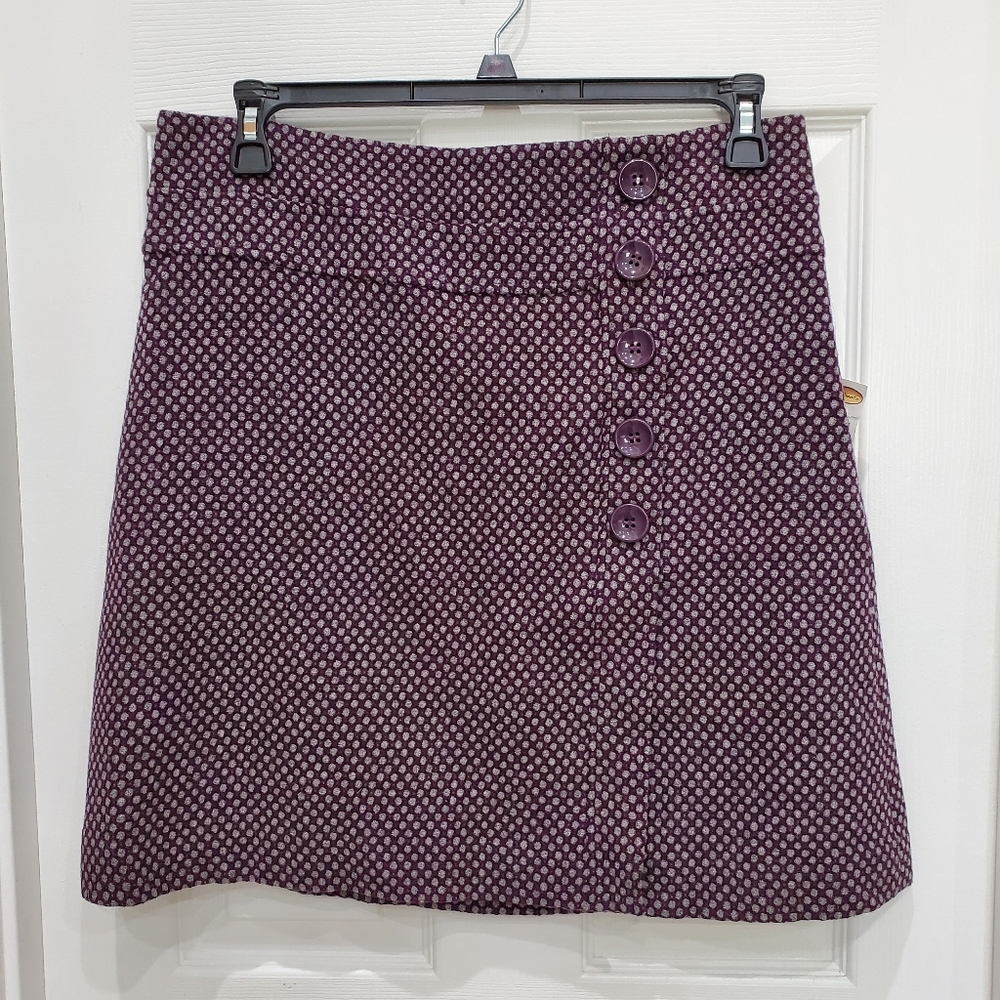 Talbots Purple Gray Dot Print Wool Short Skirt Button Size 12 NWT